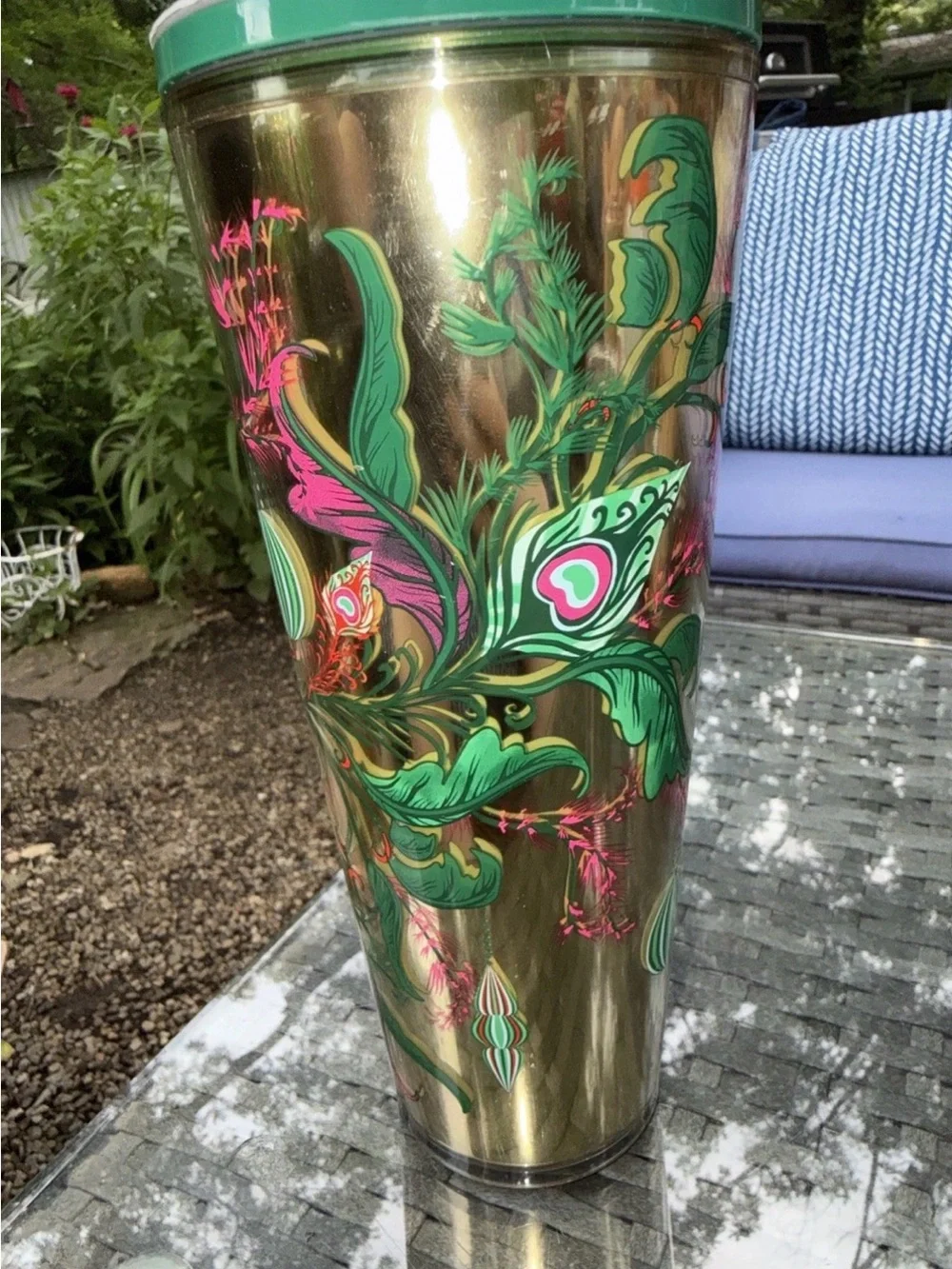 Starbucks 2024 Holiday Gold Peacock Reindeer Straw Topper Venti Tumbler 24oz NEW